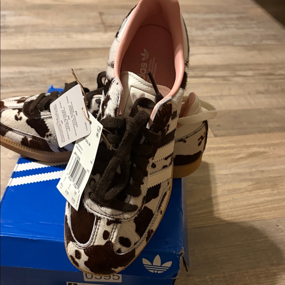 adidas Samba OG Women's Cow Print Sneakers - Brown/White with Pink Lining - Picture 3 of 3